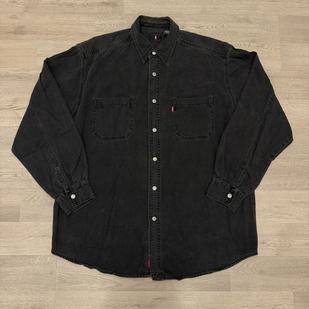 Vintage 90s Y2K Levi's Red Tab Denim Shirt Mens L Black Button Up Long Sleeve